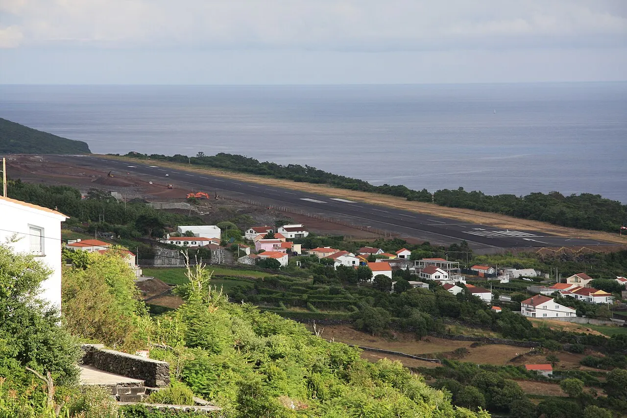 The runway by the coast and the nearby houses