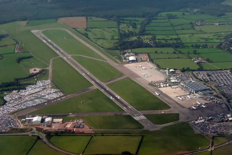 The runway and the airport seen from the air