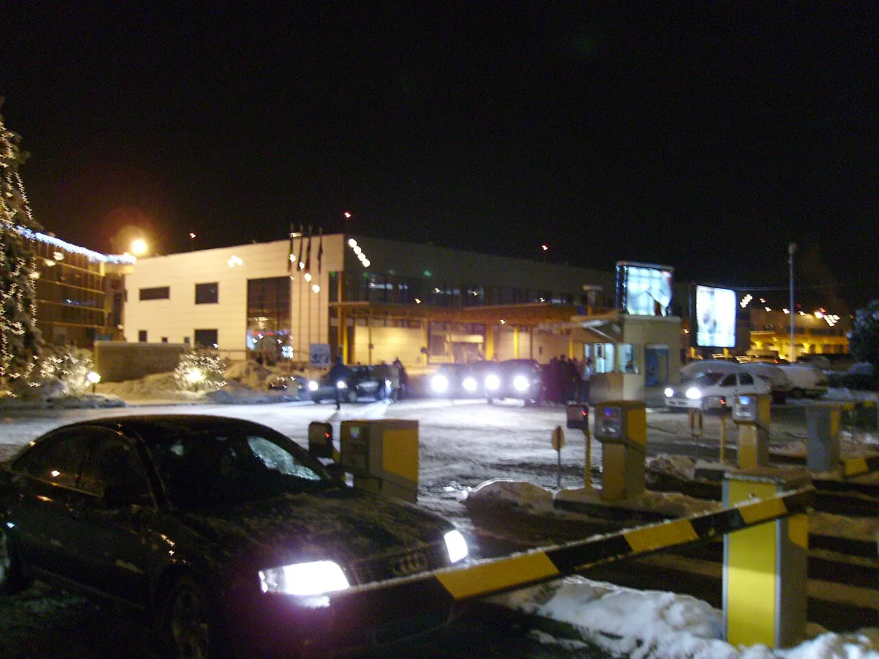 The terminal building at night