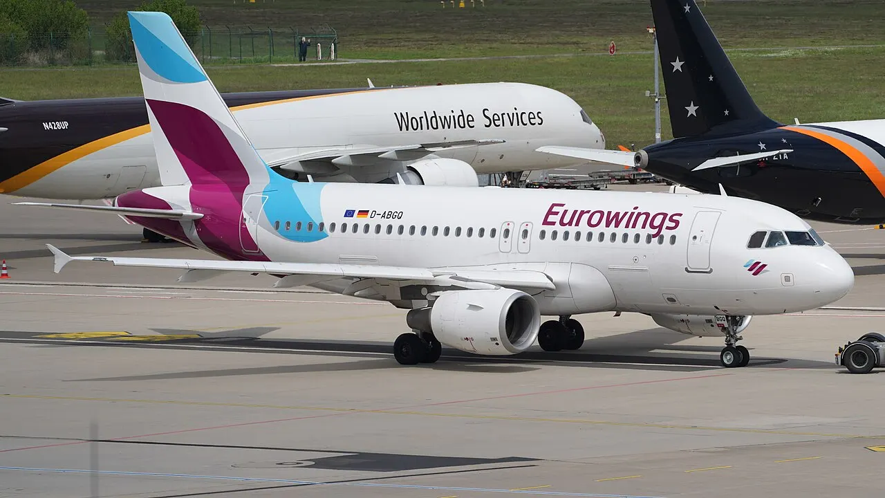 A Eurowings Airbus A319 at the airport