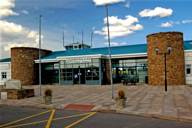 The terminal entrance, with its stone towers