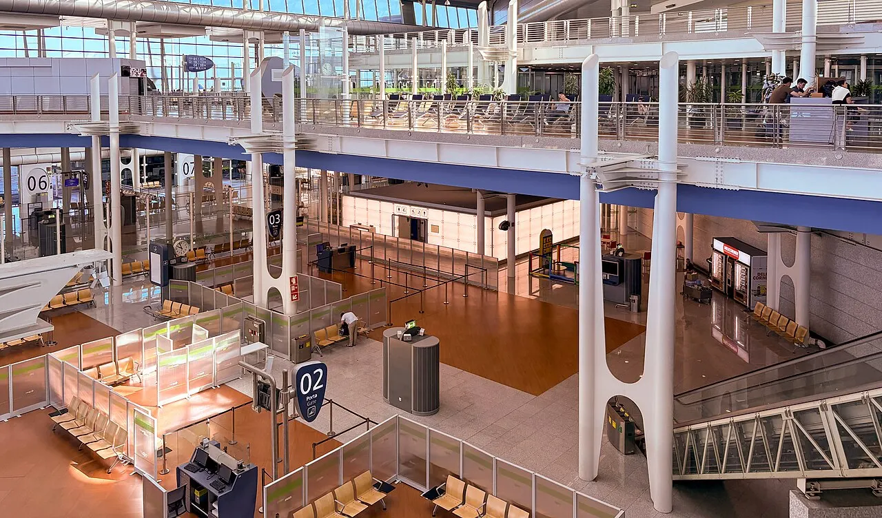 Inside the terminal, with the boarding gates
