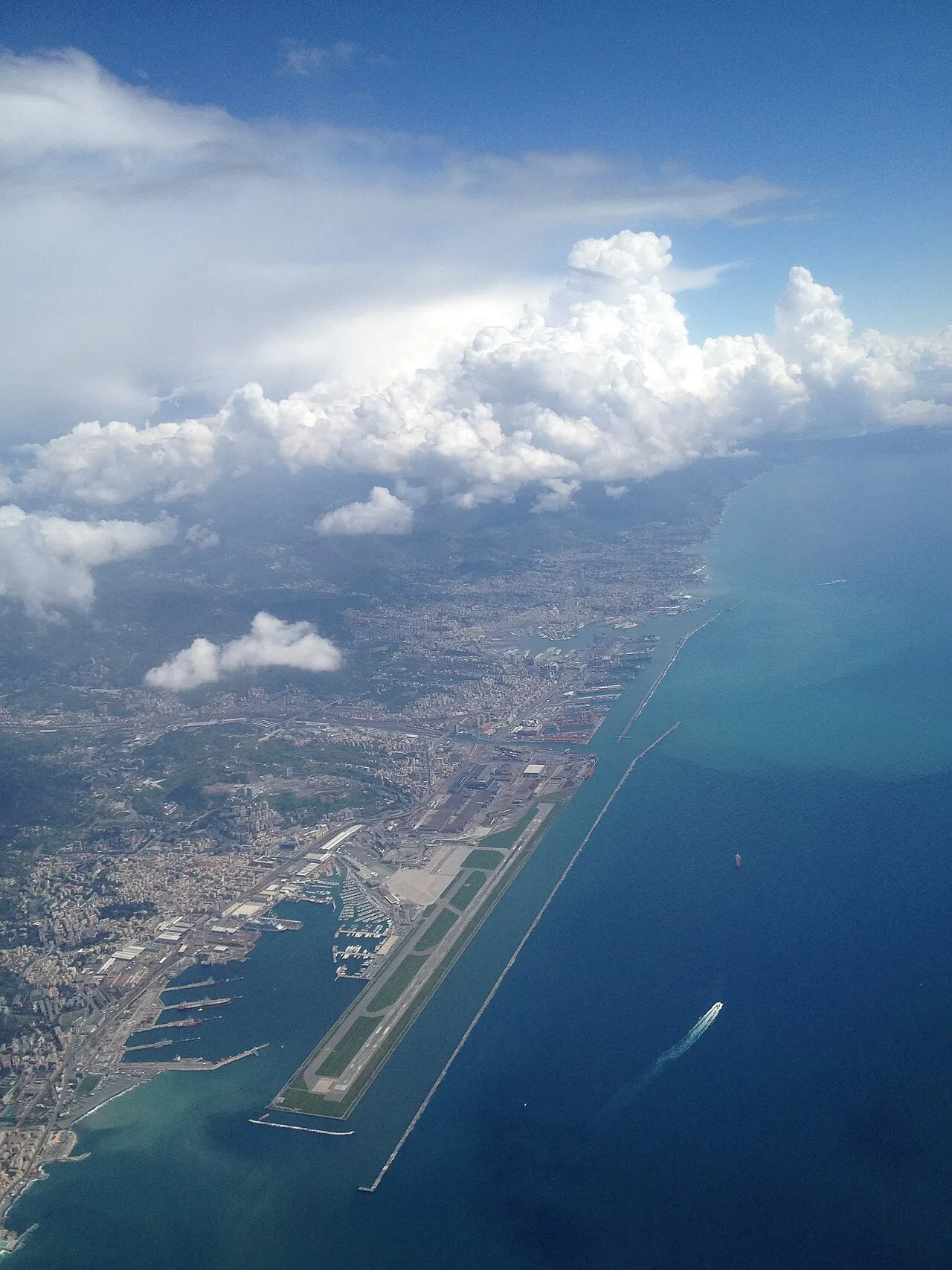 The airport, built out on the sea, from the air