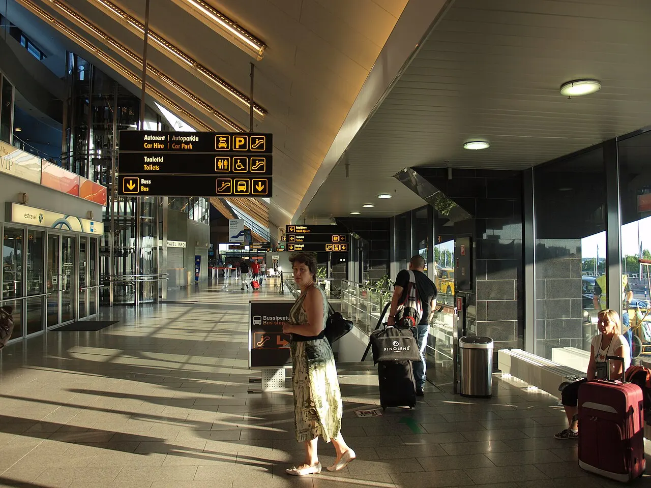Inside the terminal, with cafés and shops