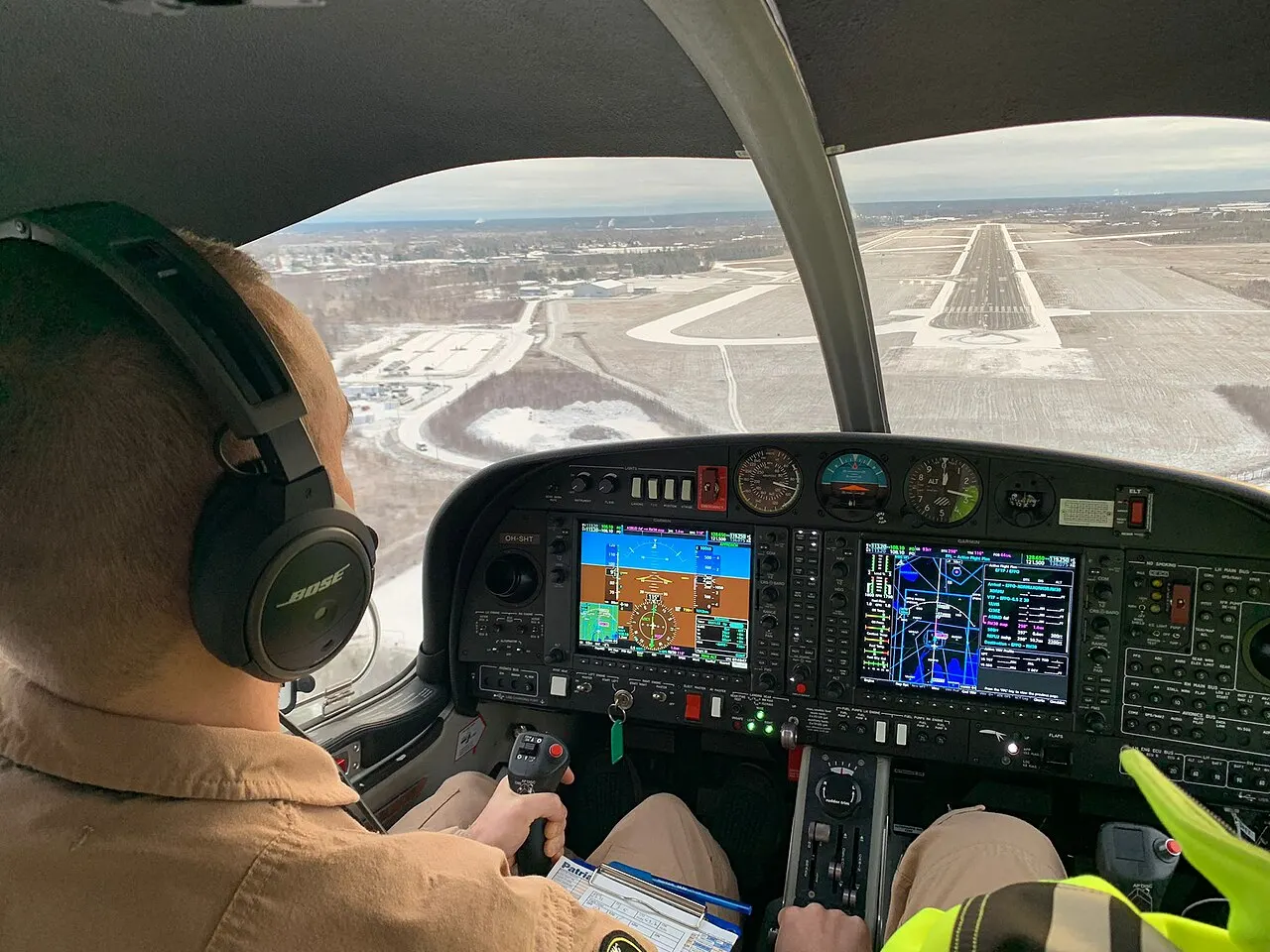 An aircraft landing at the airport