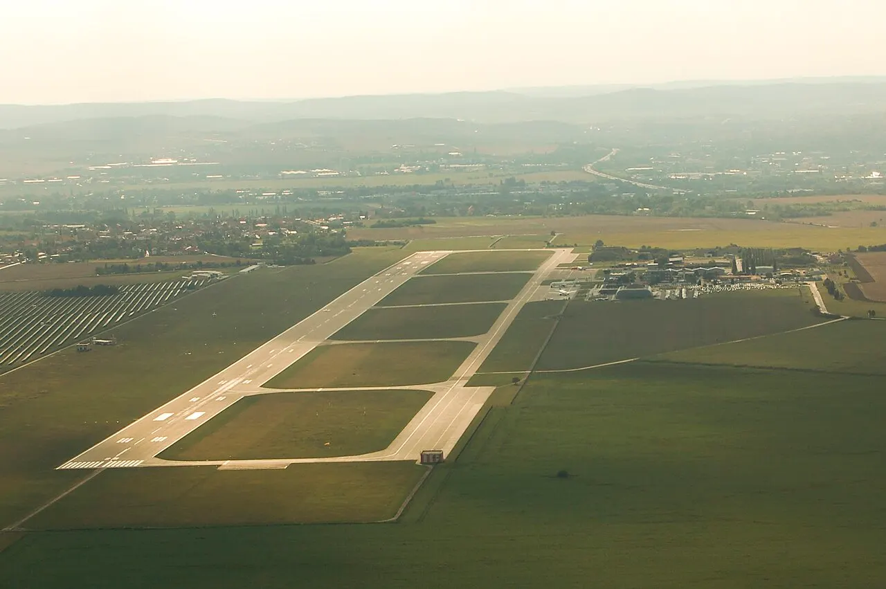 The airport runway seen from the air
