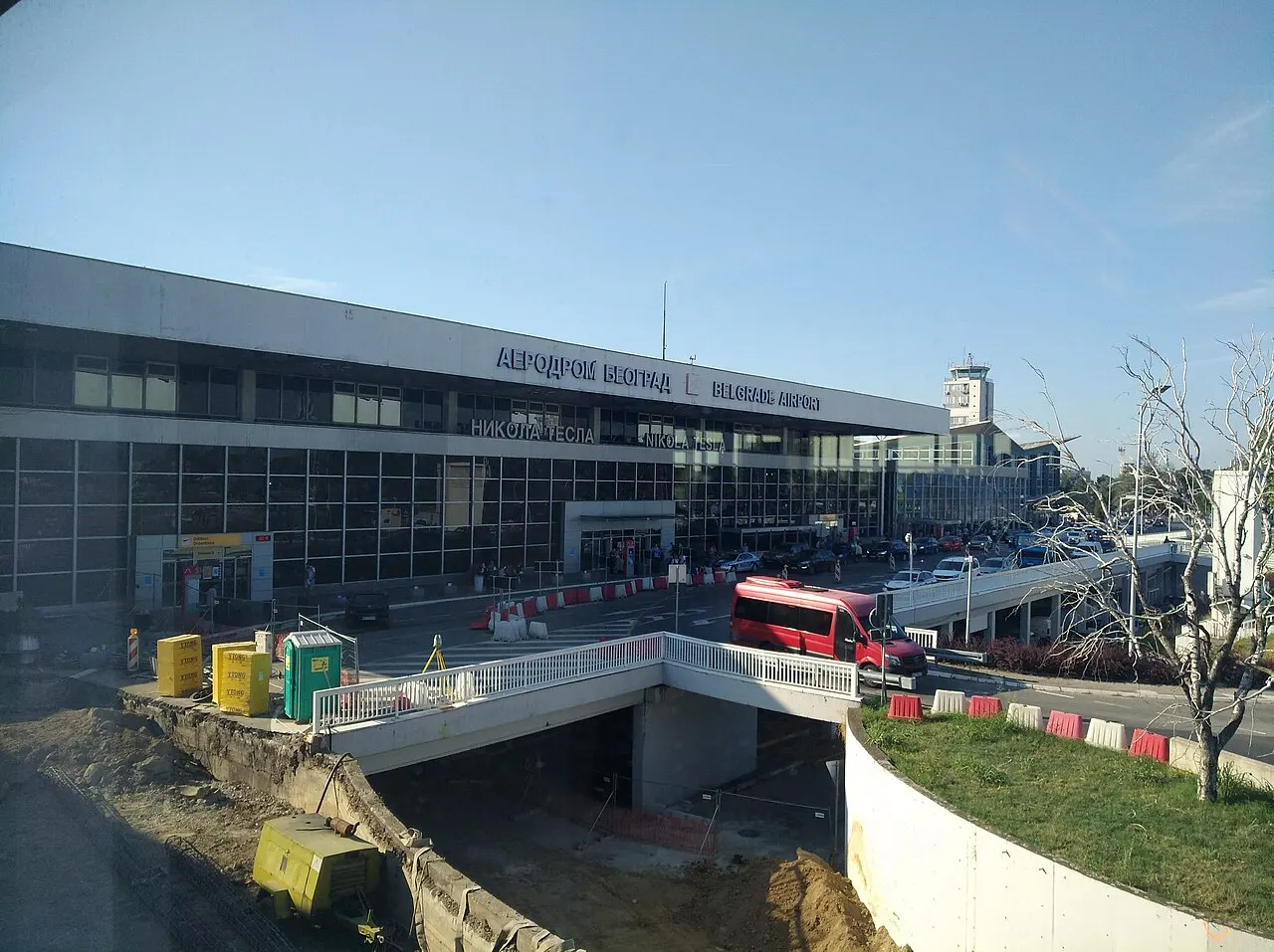The terminal building seen from the access road