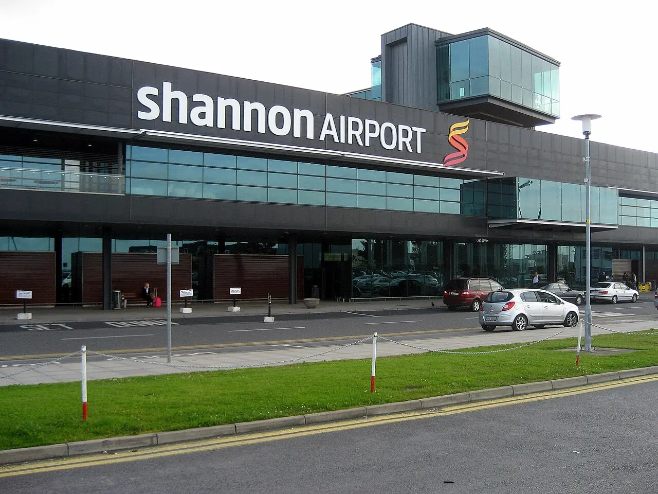 The terminal building with the airport logo